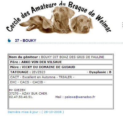 des Gris de Pauline   - MCH.TR.Boaz : sa Fiche de Géniteur au CABW